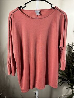 N201. Chico’s Dusty Rose Modal Dolman Tunic Top Size 00 XS Embellished Sleeve